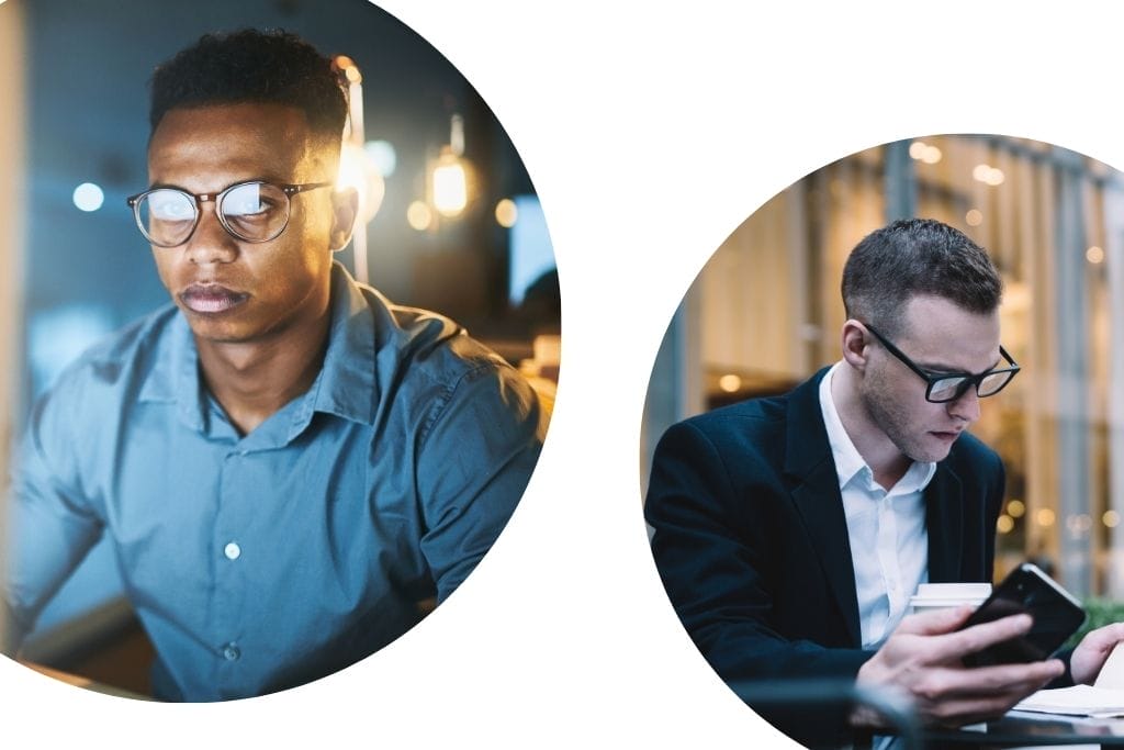 Konzentrierte Geschäftsmänner im Büro - grüner Tee für Fokus und Produktivität
